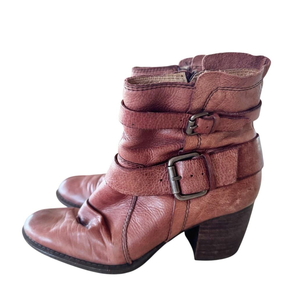 Naya Virtue Bordo Red Leather Ankle Boots Womens Size 6.5M Casual Zip Buckle - Picture 3 of 8